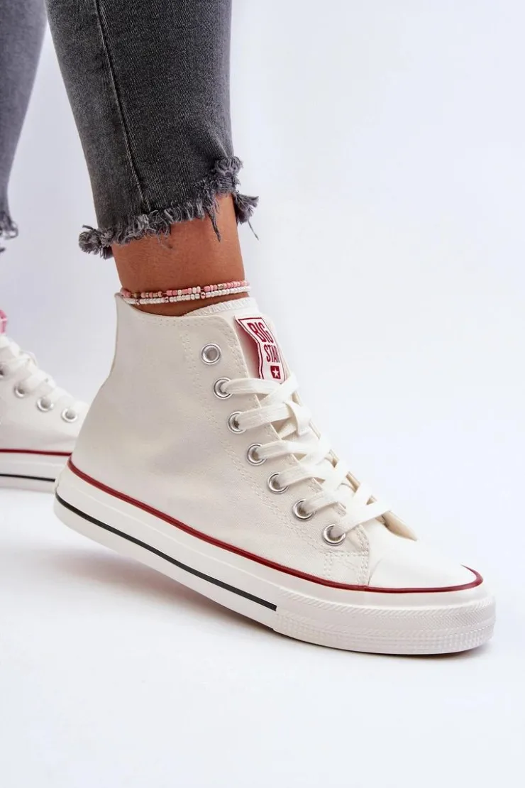 Big Star Shoes Trampki Damskie Big Star|Trampki Damskie Wysokie*Trampki Damskie Wysokie Big Star NN274276 Białe Biały