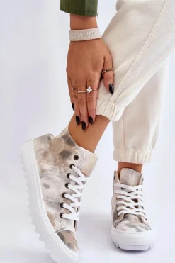 Damskie Big Star Shoes Trampki Damskie Wysokie Big Star LL274047 Biało-Zielone