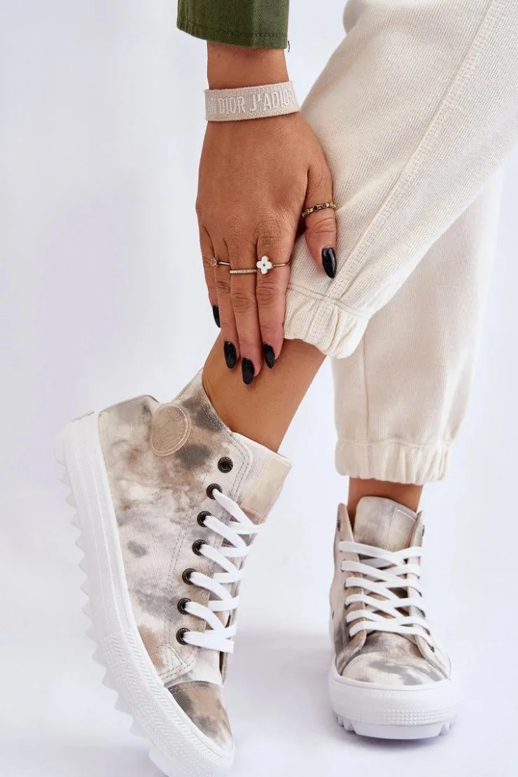 Damskie Big Star Shoes Trampki Damskie Wysokie Big Star LL274047 Biało-Zielone