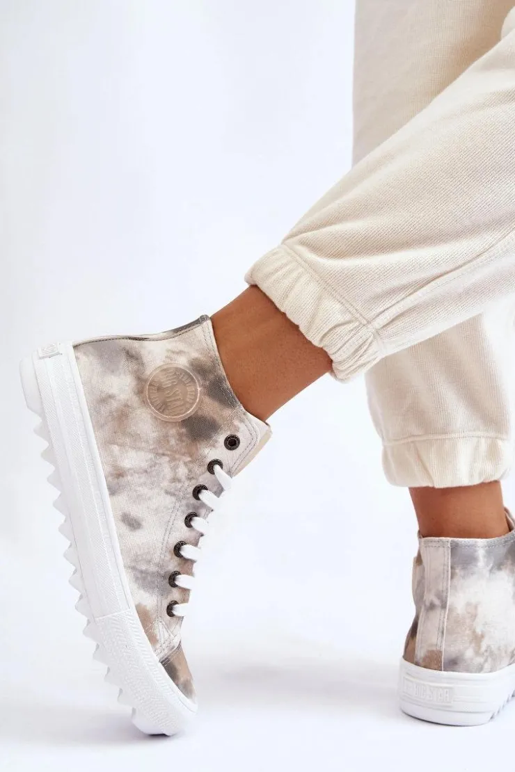 Damskie Big Star Shoes Trampki Damskie Wysokie Big Star LL274047 Biało-Zielone