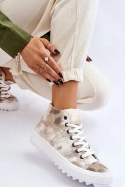 Damskie Big Star Shoes Trampki Damskie Wysokie Big Star LL274047 Biało-Zielone