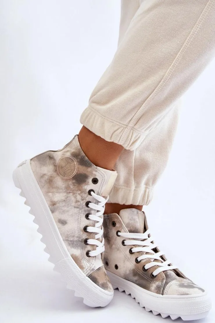 Damskie Big Star Shoes Trampki Damskie Wysokie Big Star LL274047 Biało-Zielone