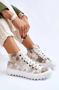 Damskie Big Star Shoes Trampki Damskie Wysokie Big Star LL274047 Biało-Zielone