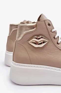 Sale Boto Trampki Damskie Wysokie Na Suwak Lemar Beżowe Katerin Beżowy