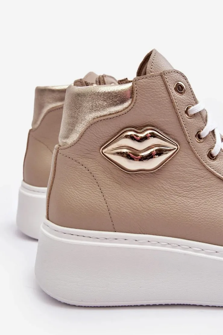 Sale Boto Trampki Damskie Wysokie Na Suwak Lemar Beżowe Katerin Beżowy