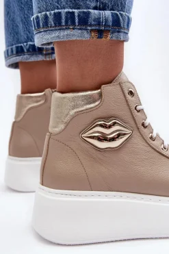 Sale Boto Trampki Damskie Wysokie Na Suwak Lemar Beżowe Katerin Beżowy