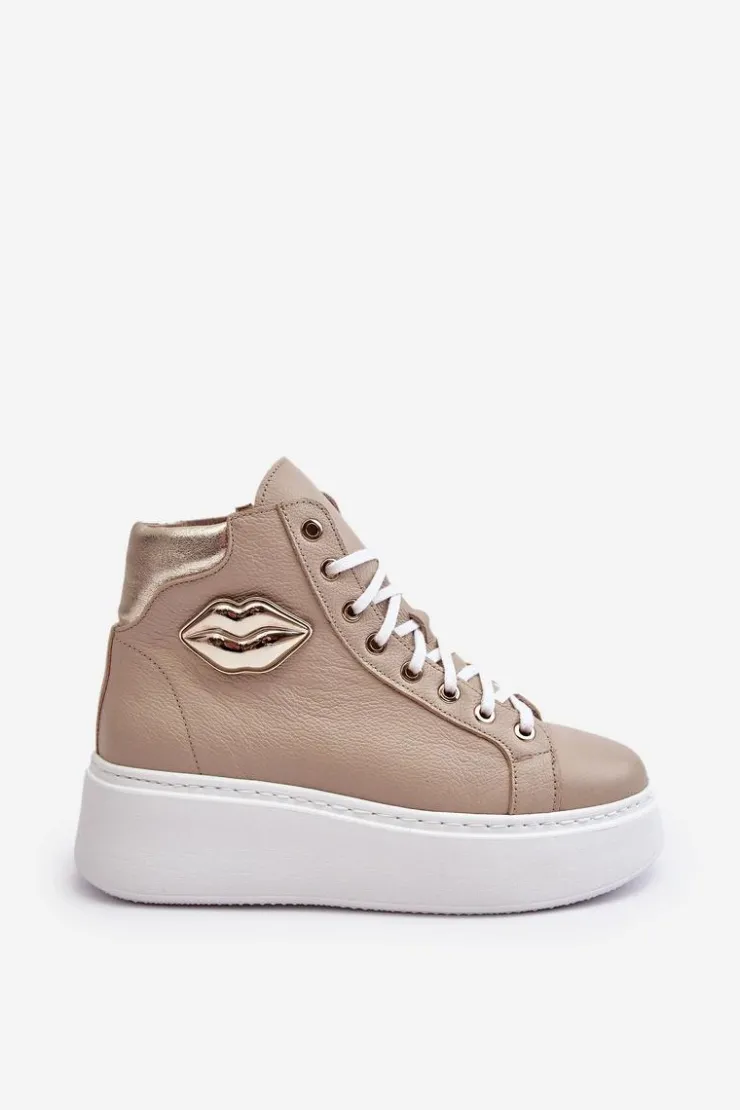 Sale Boto Trampki Damskie Wysokie Na Suwak Lemar Beżowe Katerin Beżowy