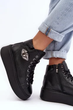 Boto Trampki Damskie Wysokie*Trampki Damskie Wysokie Na Suwak Lemar Czarne Katerin Czarny