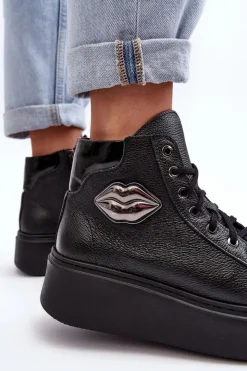 Boto Trampki Damskie Wysokie*Trampki Damskie Wysokie Na Suwak Lemar Czarne Katerin Czarny