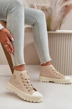 Damskie Big Star Shoes Trampki Damskie Z Cholewką Za Kostkę Big Star OO274006 Beżowe