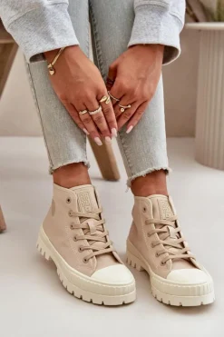 Damskie Big Star Shoes Trampki Damskie Z Cholewką Za Kostkę Big Star OO274006 Beżowe