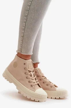 Damskie Big Star Shoes Trampki Damskie Z Cholewką Za Kostkę Big Star OO274006 Beżowe