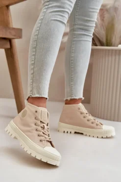 Damskie Big Star Shoes Trampki Damskie Z Cholewką Za Kostkę Big Star OO274006 Beżowe