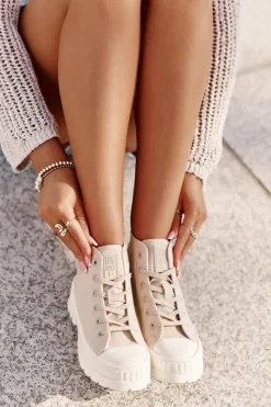 Damskie Big Star Shoes Trampki Damskie Z Cholewką Za Kostkę Big Star OO274006 Beżowe