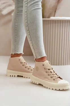 Damskie Big Star Shoes Trampki Damskie Z Cholewką Za Kostkę Big Star OO274006 Beżowe