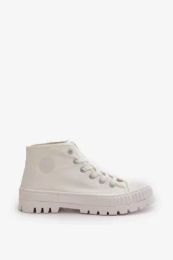 Big Star Shoes Trampki Damskie Big Star|Trampki Damskie Wysokie*Trampki Damskie Z Cholewką Za Kostkę Big Star OO274009 Białe Biały