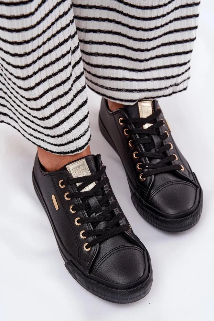 Big Star Shoes Trampki Damskie Big Star|Trampki Damskie Niskie*Trampki Damskie Z Eko Skóry Big Star RR274749 Czarne Czarny