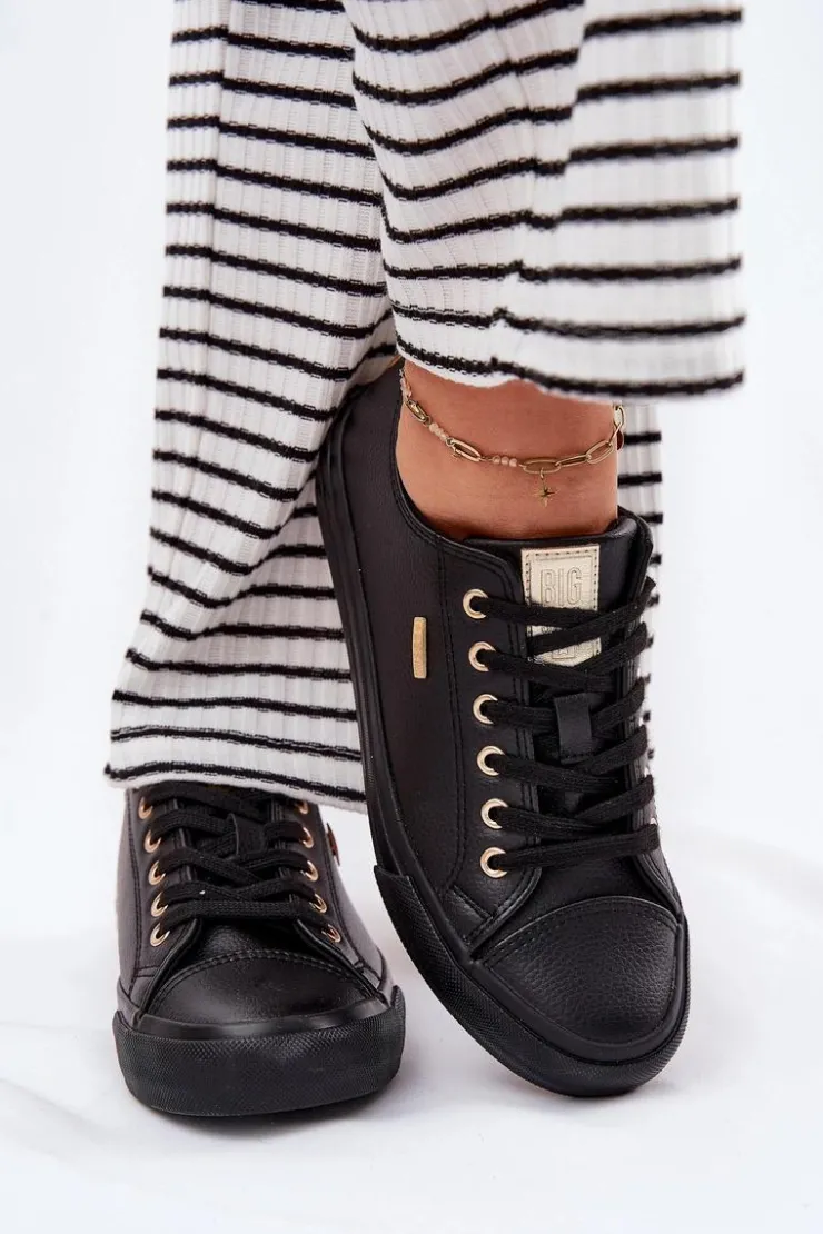 Big Star Shoes Trampki Damskie Big Star|Trampki Damskie Niskie*Trampki Damskie Z Eko Skóry Big Star RR274749 Czarne Czarny