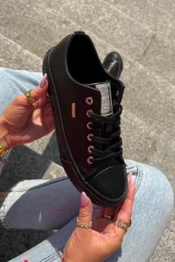 Big Star Shoes Trampki Damskie Big Star|Trampki Damskie Niskie*Trampki Damskie Z Eko Skóry Big Star RR274749 Czarne Czarny