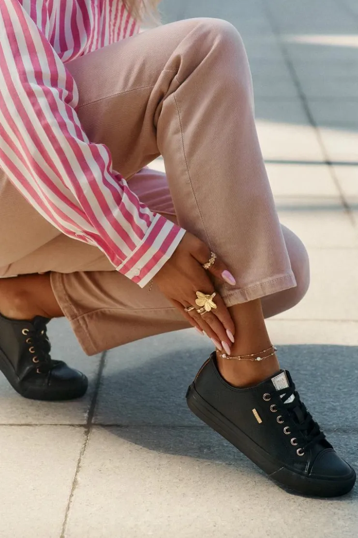 Big Star Shoes Trampki Damskie Big Star|Trampki Damskie Niskie*Trampki Damskie Z Eko Skóry Big Star RR274749 Czarne Czarny