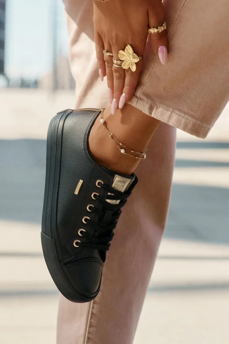 Big Star Shoes Trampki Damskie Big Star|Trampki Damskie Niskie*Trampki Damskie Z Eko Skóry Big Star RR274749 Czarne Czarny