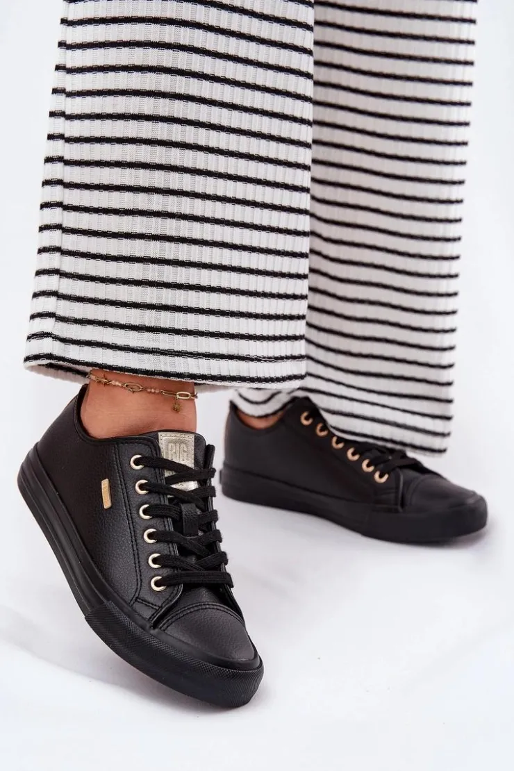 Big Star Shoes Trampki Damskie Big Star|Trampki Damskie Niskie*Trampki Damskie Z Eko Skóry Big Star RR274749 Czarne Czarny