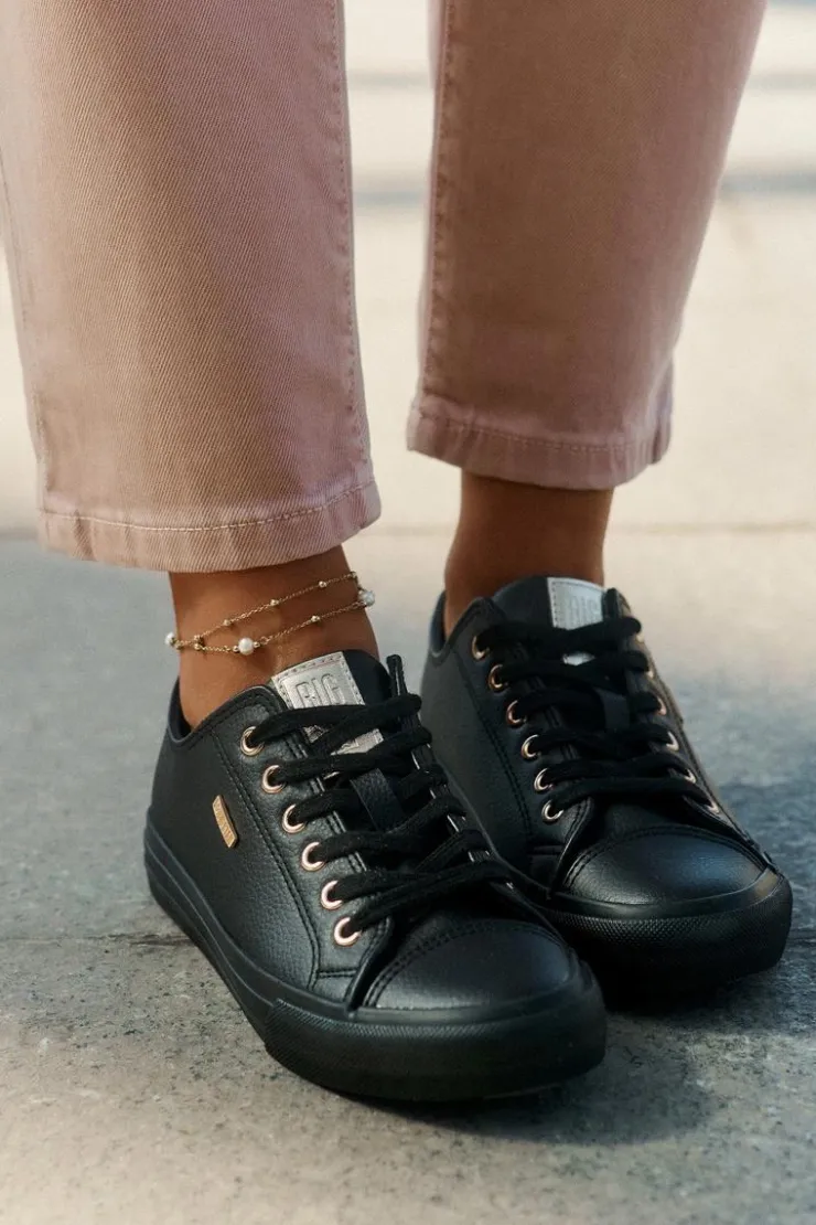 Big Star Shoes Trampki Damskie Big Star|Trampki Damskie Niskie*Trampki Damskie Z Eko Skóry Big Star RR274749 Czarne Czarny