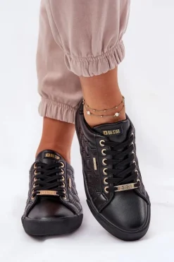 Big Star Shoes Trampki Damskie Big Star|Trampki Damskie Niskie*Trampki Damskie Z Eko Skóry Big Star RR274323 Czarne Czarny