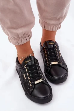 Big Star Shoes Trampki Damskie Big Star|Trampki Damskie Niskie*Trampki Damskie Z Eko Skóry Big Star RR274323 Czarne Czarny