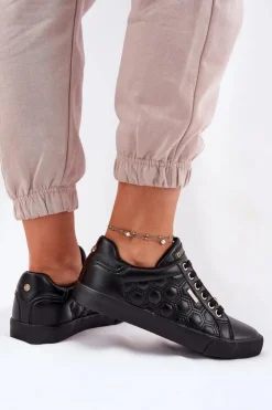 Big Star Shoes Trampki Damskie Big Star|Trampki Damskie Niskie*Trampki Damskie Z Eko Skóry Big Star RR274323 Czarne Czarny