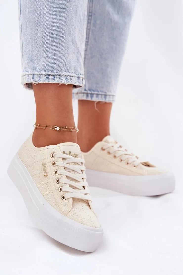 Online Lee Cooper Trampki Damskie Z Koronką LCW-25-31-3440L Beżowe Beżowy