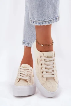 Online Lee Cooper Trampki Damskie Z Koronką LCW-25-31-3440L Beżowe Beżowy