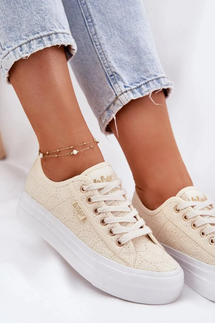 Online Lee Cooper Trampki Damskie Z Koronką LCW-25-31-3440L Beżowe Beżowy