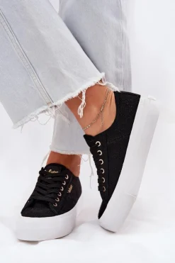 Discount Lee Cooper Trampki Damskie Z Koronką LCW-25-31-3439L Czarne Czarny