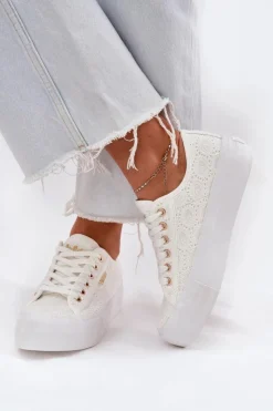 Hot Lee Cooper Trampki Damskie Z Koronką LCW-25-31-3438L Białe