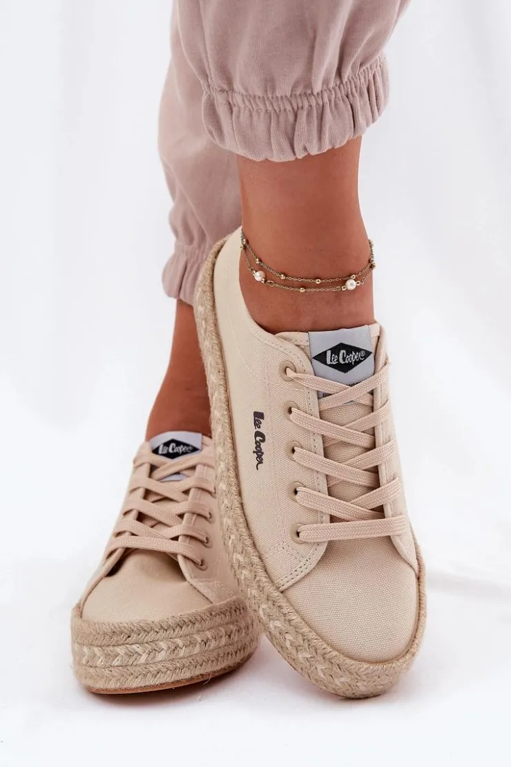 Lee Cooper Trampki Damskie Niskie*Trampki Damskie Z Plecionką LCW-25-44-3215 Beżowe Beżowy