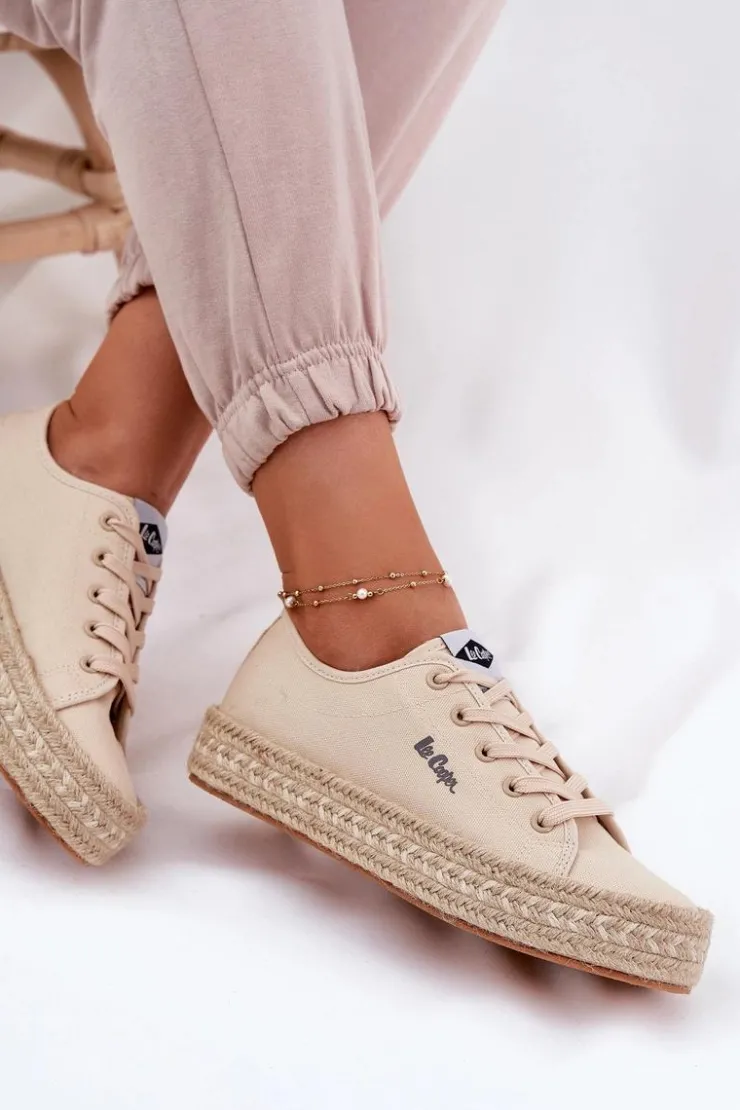 Lee Cooper Trampki Damskie Niskie*Trampki Damskie Z Plecionką LCW-25-44-3215 Beżowe Beżowy