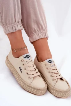 Lee Cooper Trampki Damskie Niskie*Trampki Damskie Z Plecionką LCW-25-44-3215 Beżowe Beżowy