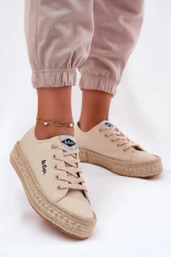 Lee Cooper Trampki Damskie Niskie*Trampki Damskie Z Plecionką LCW-25-44-3215 Beżowe Beżowy
