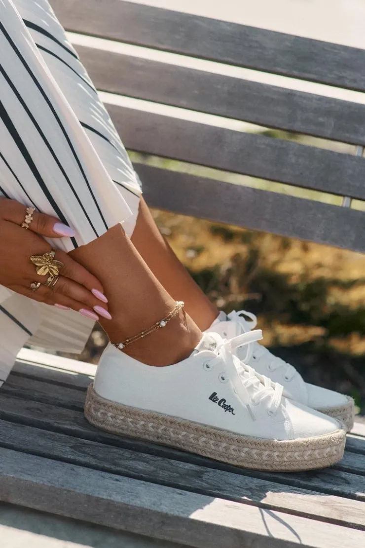 Lee Cooper Trampki Damskie Niskie*Trampki Damskie Z Plecionką LCW-25-44-3217 Białe Biały