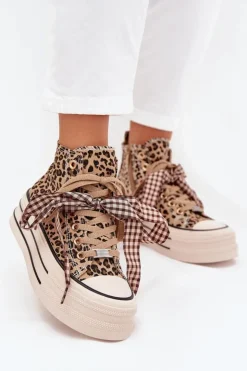 Damskie Evento Trampki Damskie Ze Wstążką I Zamkiem Na Platformie Panterka Mavara