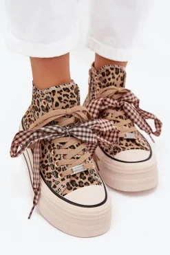 Damskie Evento Trampki Damskie Ze Wstążką I Zamkiem Na Platformie Panterka Mavara