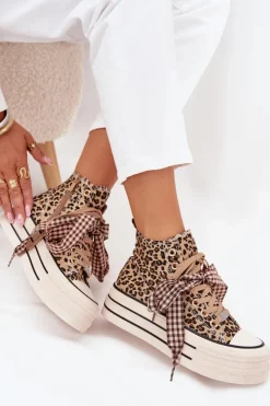 Damskie Evento Trampki Damskie Ze Wstążką I Zamkiem Na Platformie Panterka Mavara