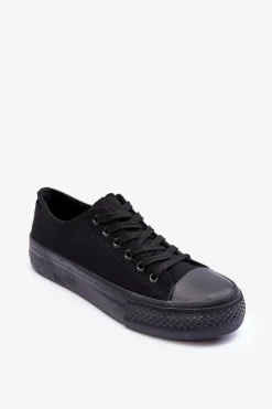 Boto Trampki Damskie Niskie*Trampki Klasyczne Niskie Na Platformie Czarne Jazlyn - Czarna podeszwa