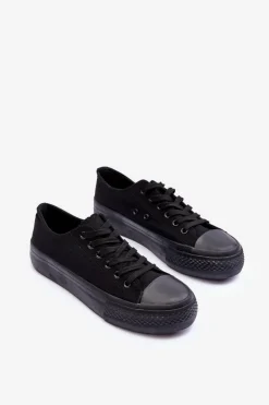 Boto Trampki Damskie Niskie*Trampki Klasyczne Niskie Na Platformie Czarne Jazlyn - Czarna podeszwa