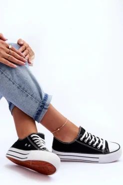 Damskie Boto Trampki Klasyczne Niskie Na Platformie Czarne Jazlyn