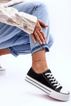 Damskie Boto Trampki Klasyczne Niskie Na Platformie Czarne Jazlyn