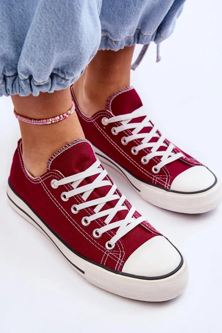 Damskie Boto Trampki Klasyczne Niskie Damskie Bordowe Vegas