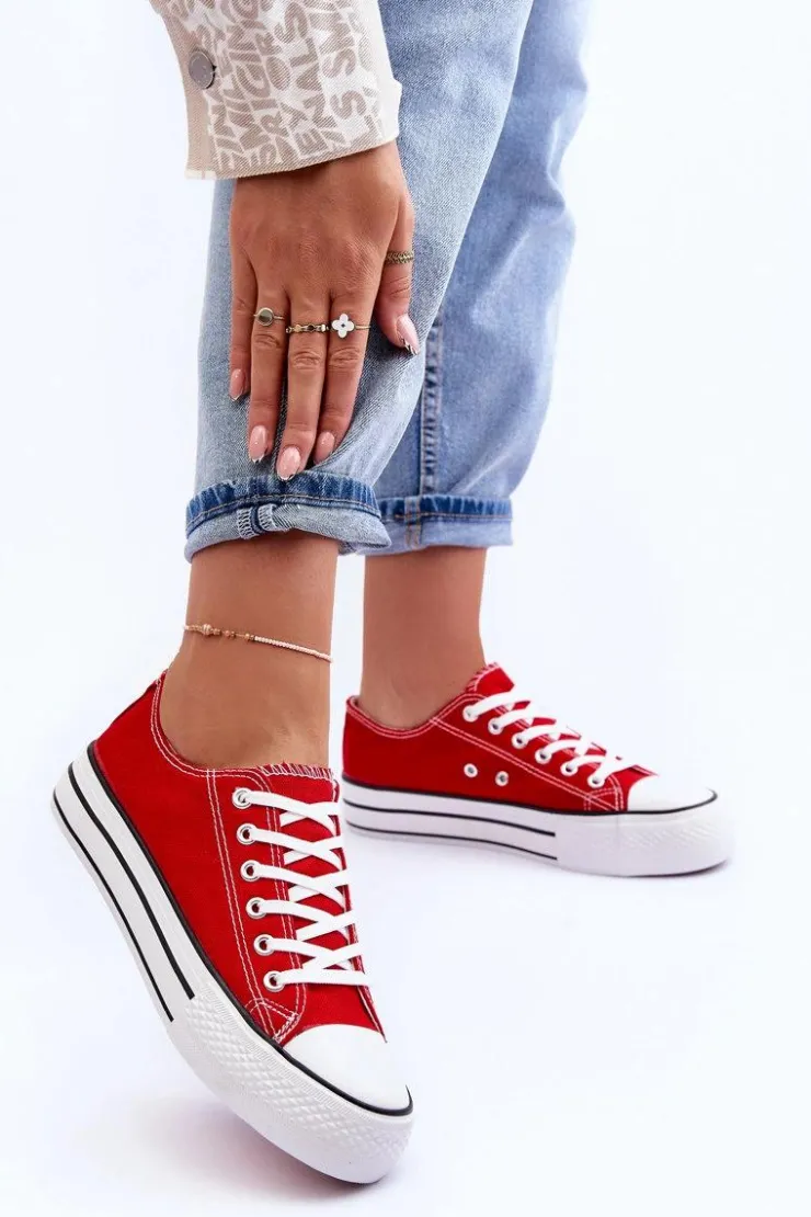Boto Trampki Klasyczne Niskie Na Platformie Czerwone Jazlyn