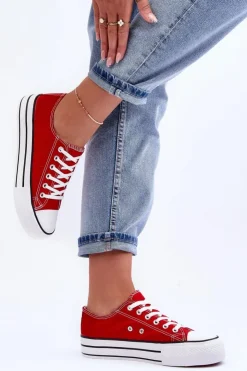 Boto Trampki Klasyczne Niskie Na Platformie Czerwone Jazlyn